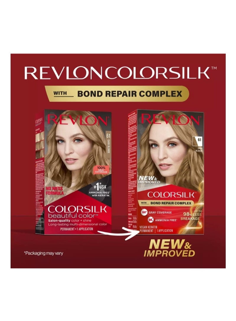 Revlon ColorSilk Permanent Hair Color with Bond Repair Complex - 61 Dark Blonde - Image 3